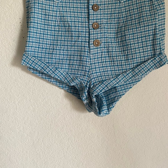 Free People Checked Out Plaid Micro Brief Style Retro Linen Blend Boho Shorts 4 - Picture 6 of 14